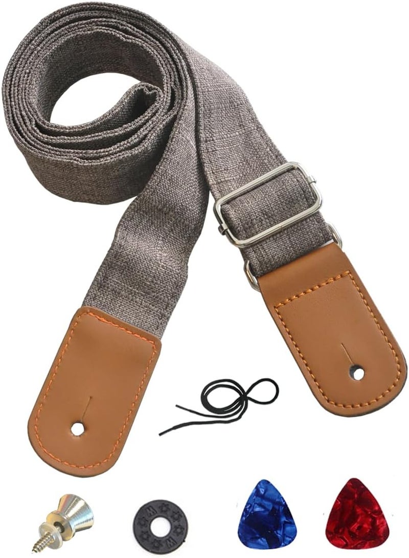 Farcaya Ukulele Strap for Soprano Concert Tenor Baritone Uke Mandolin Banjo Cotton Soft Country Style Picks Locks Buttons (Grey) - Image 1